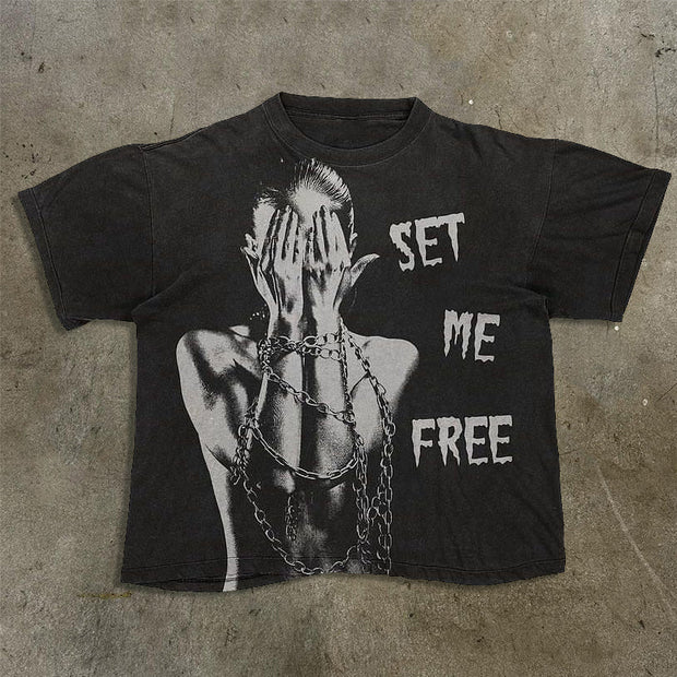 Dark Style Set Me Free Print Short Sleeve T-Shirt