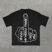 Letters & Hand Print Short Sleeve T-Shirt