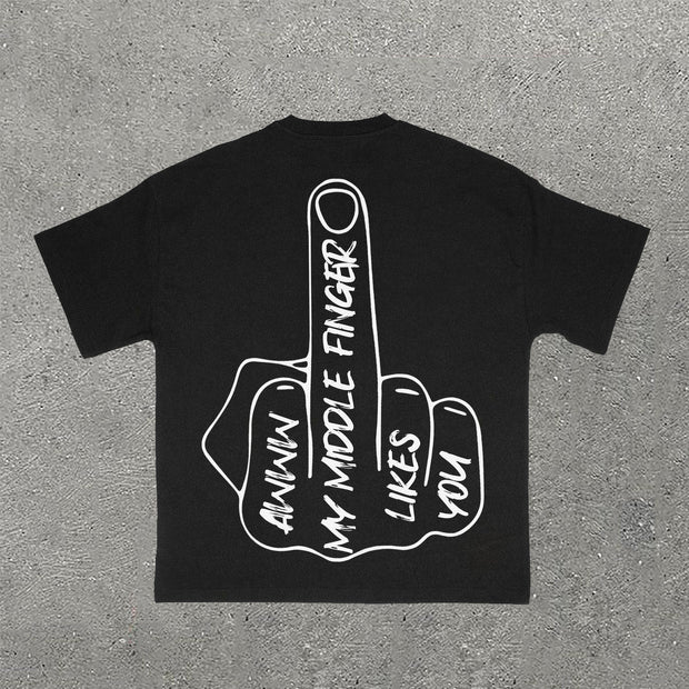 Letters & Hand Print Short Sleeve T-Shirt