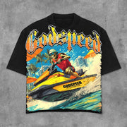 Sea Speedboat Print Short Sleeve T-Shirt
