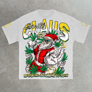 Christmas leaf print casual street cotton T-shirt
