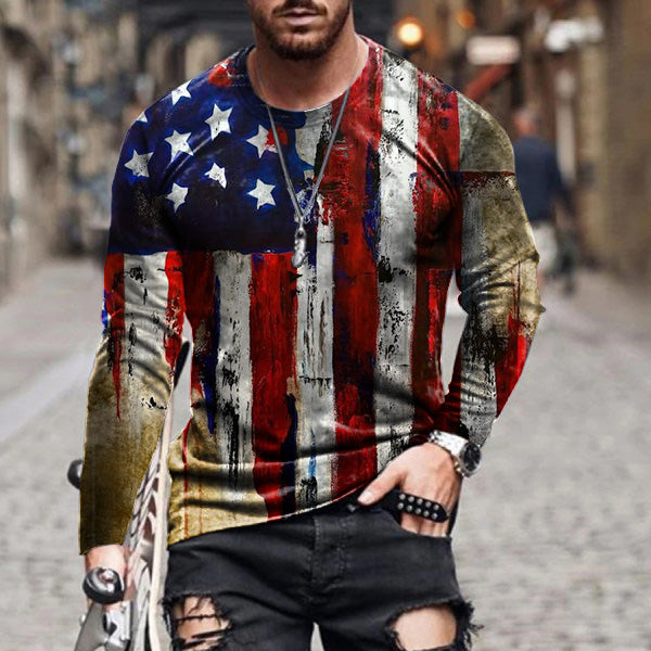 Fashion T-shirt New Flag Print Long Sleeve T-shirt