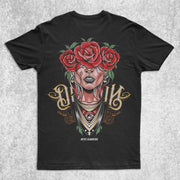 rose print short-sleeved T-shirt