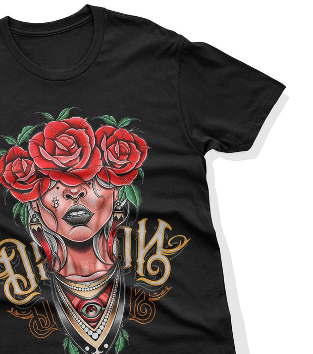 rose print short-sleeved T-shirt