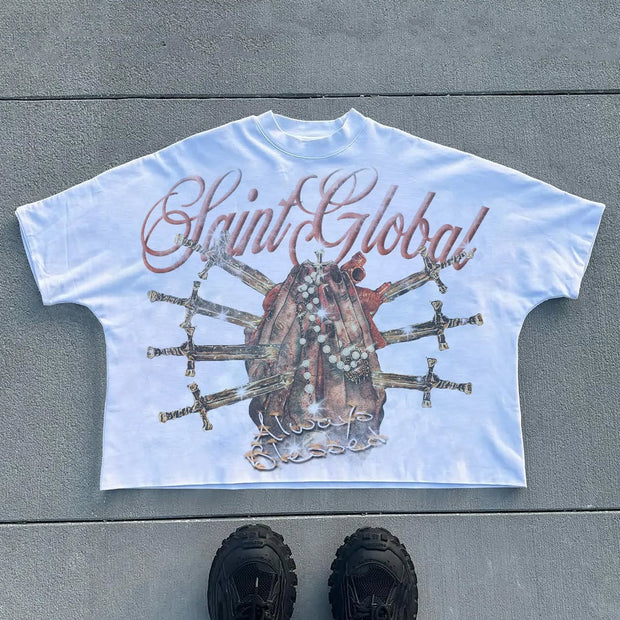 Saint Redemption Casual Street Vintage Print T-shirt
