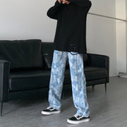 Personality high street straight wide leg pants casual loose high waist wild hip-hop washed denim trousers for men and women