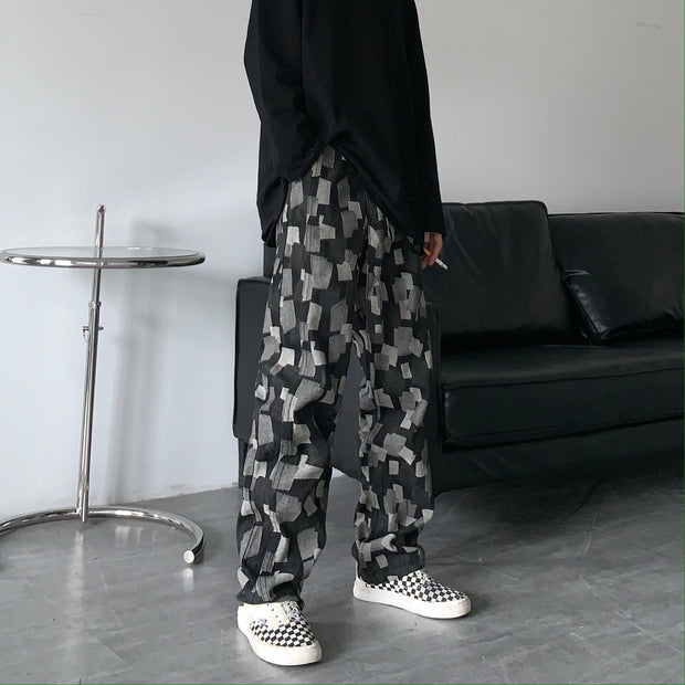 Personality high street straight wide leg pants casual loose high waist wild hip-hop washed denim trousers for men and women