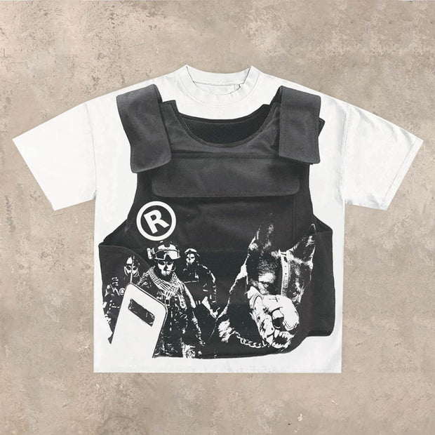 Fashionable personality street style print round neck T-shirt