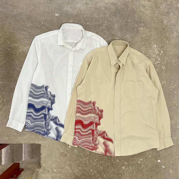 Fashion Neptune Print Button Long Sleeve Shirt