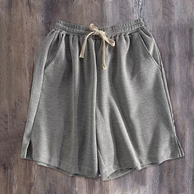 Waffle casual trend loose solid color straight five-point pants