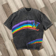 Retro rainbow print street style T-shirt