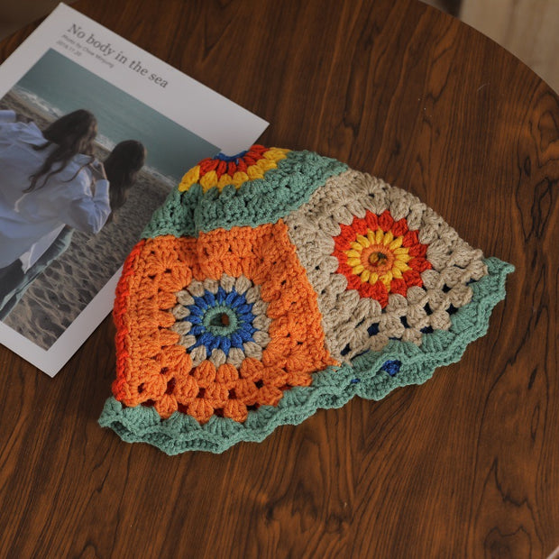 Retro hollow mosaic Zuma hand-woven colorful knitted hat