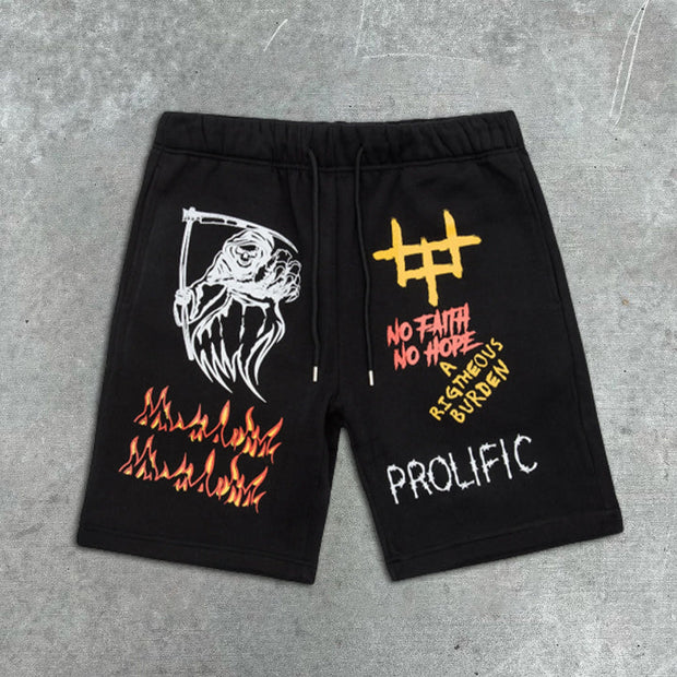 Skull Flame Print Shorts