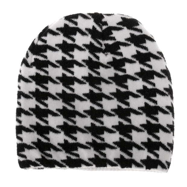 Striped knitted hat pullover hat black and white elements cow wool hat