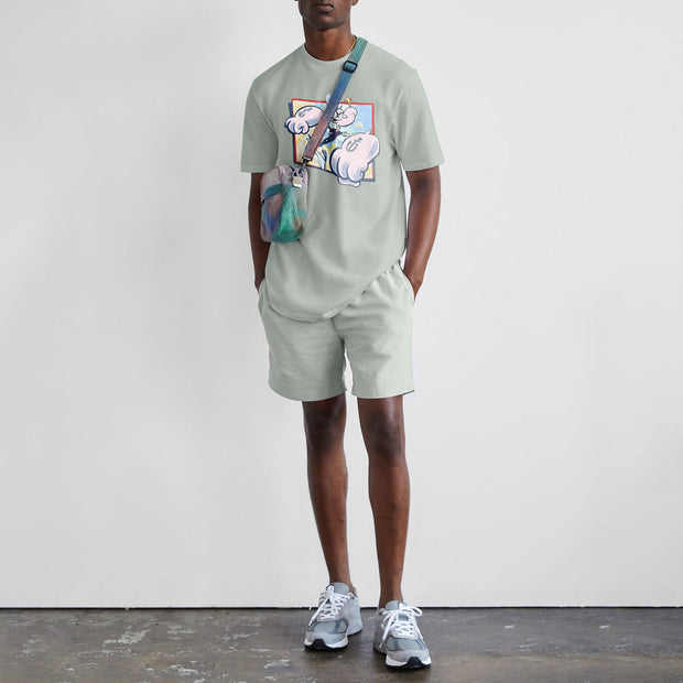 Casual personality printed short sleeve sports suit