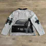 Character Car Print Long Sleeve Zipped Jacket