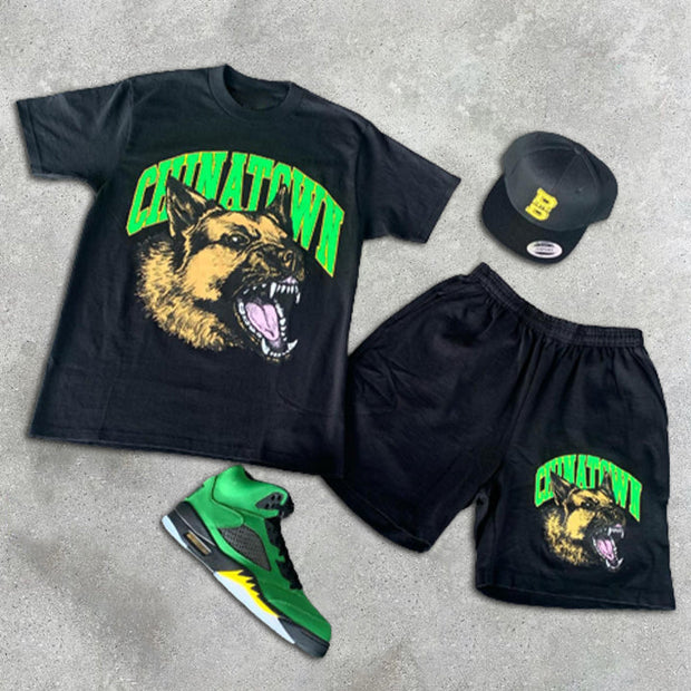 Dog Print Short Sleeve Two Piece