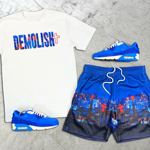 Graphic Print Shorts Short Sleeve Two Piece