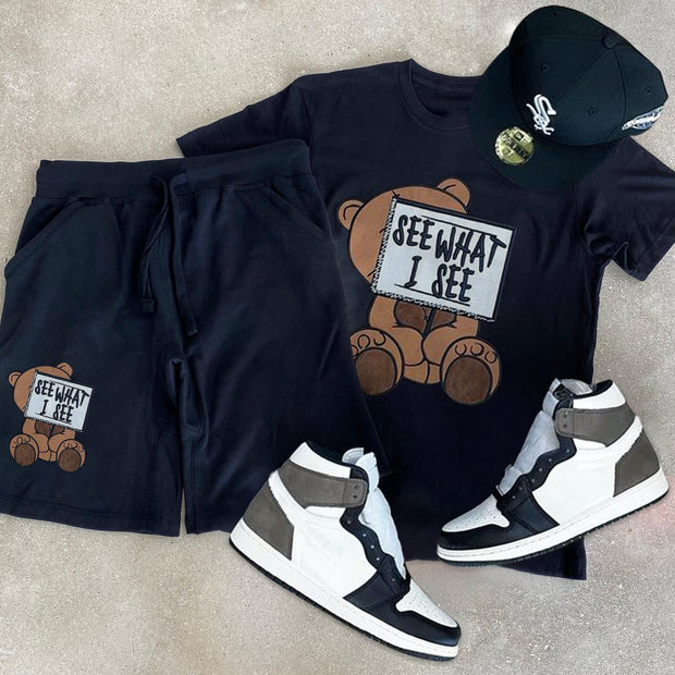 Casual Print Crew Neck T-Shirt Shorts Set
