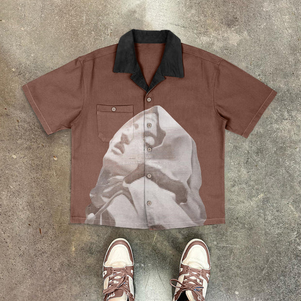 Retro casual contrast lapel shirt