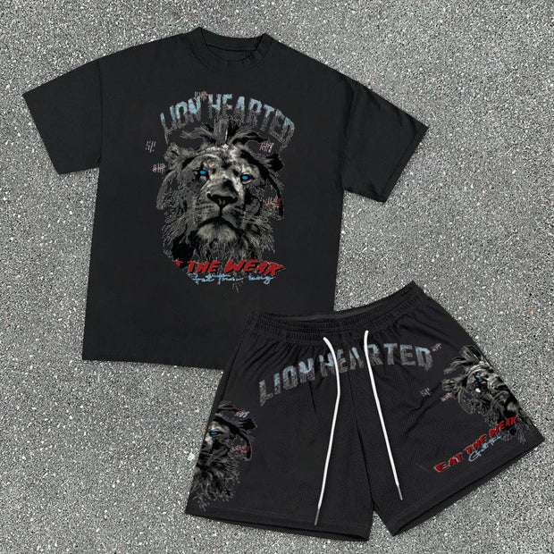 Hip-Hop Print Short Sleeve Shorts Casual Set