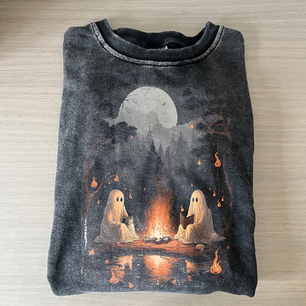 Camping Halloween Ghost Reading Book Sweatshirt