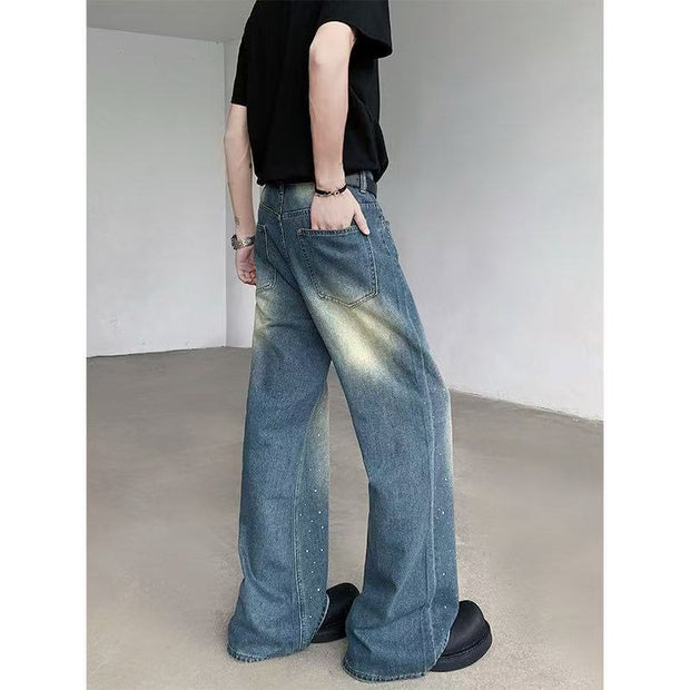 Loose-fitting Starry Rhinestones Jeans Straight-leg Pants