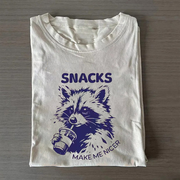 Funny Raccoon Snacks Make Me Nicer T-shirt