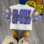 Glory Of God Print Quarter Sleeve T-Shirt