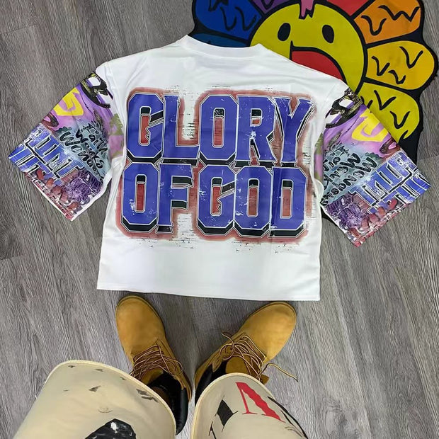 Glory Of God Print Quarter Sleeve T-Shirt