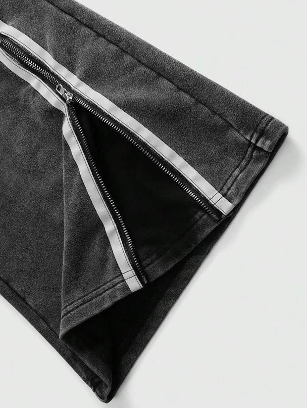 Zipper Design Long Street Wear Drawstring Baggy Sweatpants