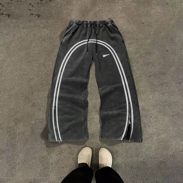 Zipper Design Long Street Wear Drawstring Baggy Sweatpants