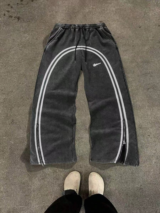 Zipper Design Long Street Wear Drawstring Baggy Sweatpants