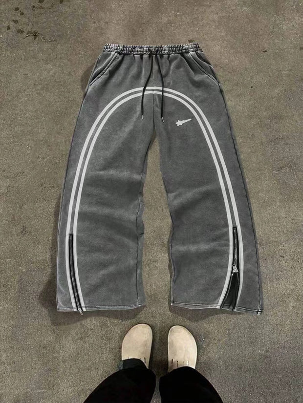 Zipper Design Long Street Wear Drawstring Baggy Sweatpants
