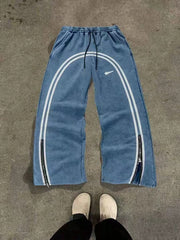Zipper Design Long Street Wear Drawstring Baggy Sweatpants