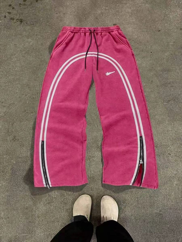 Zipper Design Long Street Wear Drawstring Baggy Sweatpants
