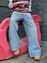 Fashion Design Cotton Rhinestone Baggy Jeans