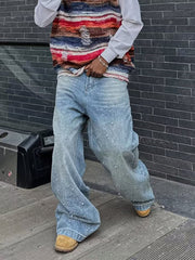 Fashion Design Cotton Rhinestone Baggy Jeans