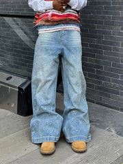 Fashion Design Cotton Rhinestone Baggy Jeans
