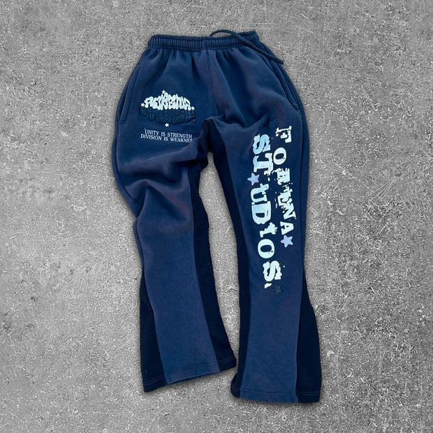 Casual street patchwork printed hoodie and trousers two-piece suit
