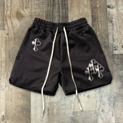Colorblock cross print hip-hop fashion casual shorts