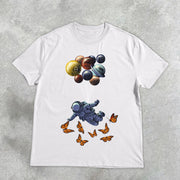Astronaut Balloon Butterfly Print T-Shirt