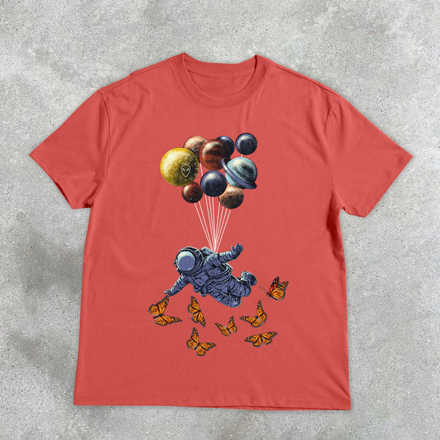 Astronaut Balloon Butterfly Print T-Shirt