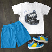 Trendy train pattern crew neck T-shirt set