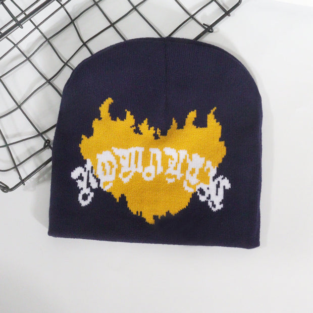 Trendy pullover love flame jacquard knitted hat