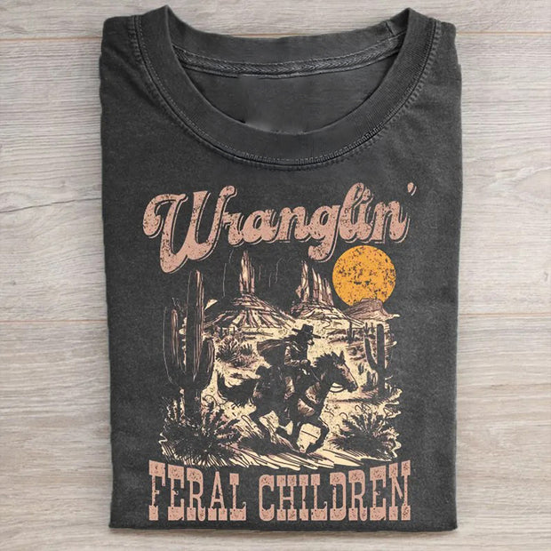 Retro Wranglin' Feral Children Raccoon 90s Western T-Shirt