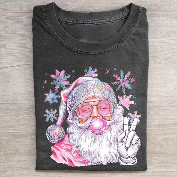 Retro Peace Bubble Blowing Santa T-shirt
