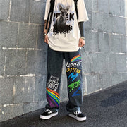 Graffiti rainbow letters printed jeans