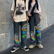 Graffiti rainbow letters printed jeans