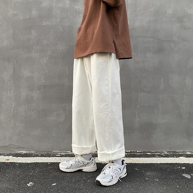 Men's loose straight-leg casual pants solid color trousers